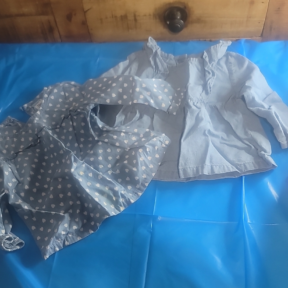 Blue Long-Sleeve Blouse with Heart Pattern